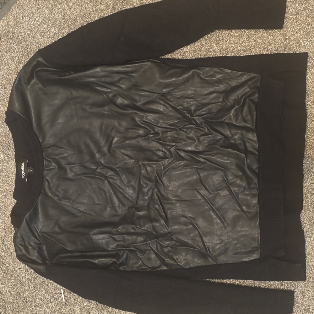 Express Black Leather Women's Crew Neck Sweater